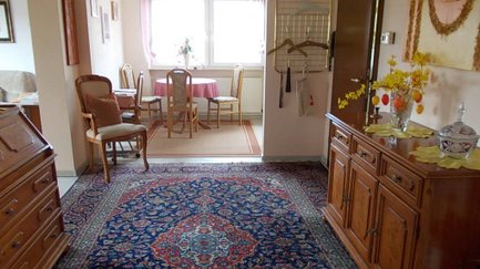 Wohnbereich im Apartment Angelika in Fürth mit Blick in den Essbereich