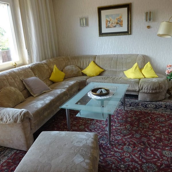 Gemütliches Wohnzimmer im Apartment Angelika in Fürth mit großer Couch