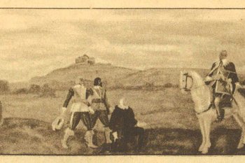 Historisches Wandgemälde im Fürther Grünen Baum mit der Ankunft Gustav Adolfs im Dreißigjährigen Krieg