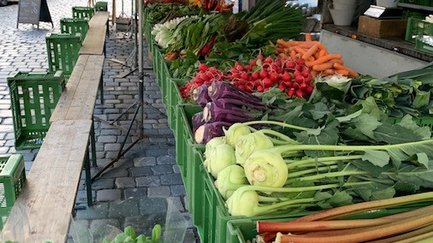 Vielfalt an frischem Gemüse auf dem Bauernmarkt in Fürth zeigt regionale Produkte