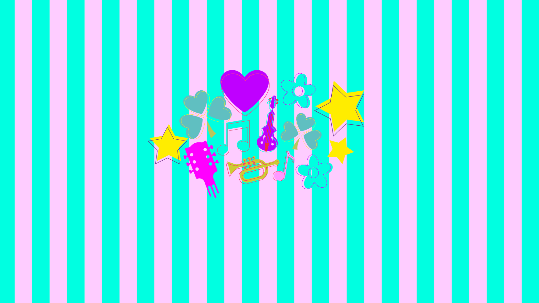 Bunte, lebensfrohe Musikhighlights-Grafik für Fürth mit Kleeblatt, Instrumenten, Herz und Stern Icons